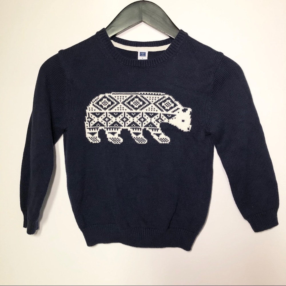 Janie and Jack Polar Bear Pullover in Navy, size 5